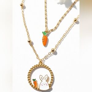 Gold Bunny & Carrot Double Layer Necklace - NWT